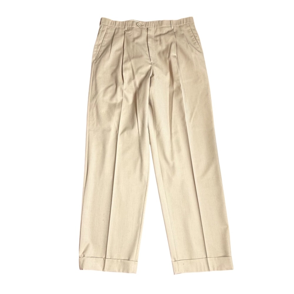Hart Schaffner Marx Mens Pleated Cuffed Dress Pants Tan Khaki 36x31